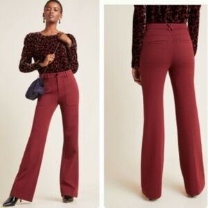 Anthropologie Sz 12 Tall Red Burgundy The Essential Trouser Slim Bootleg